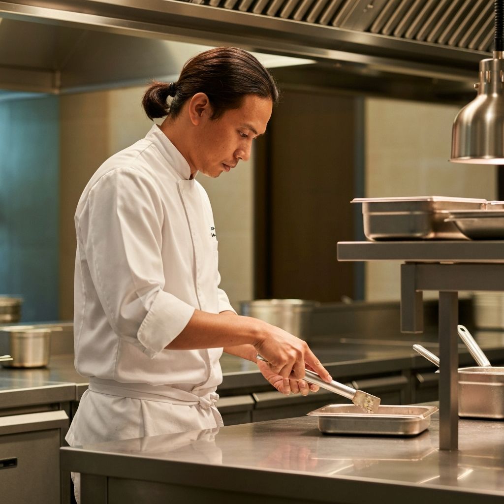 Central kitchen operator preparing food in a professional kitchen